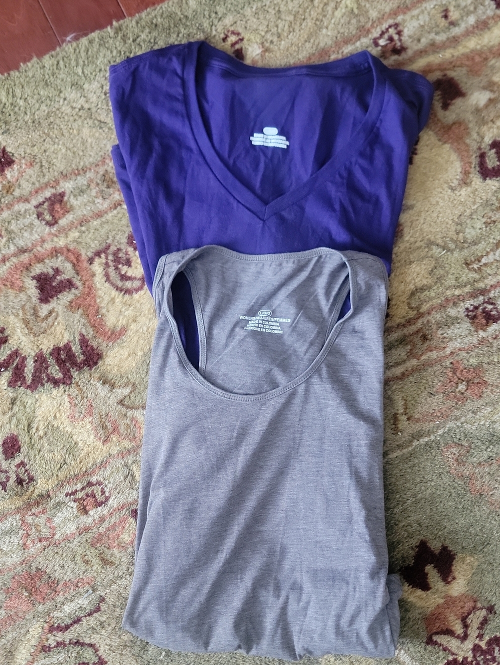 Purple V-Neck Tee & Gray Tank Top Duo